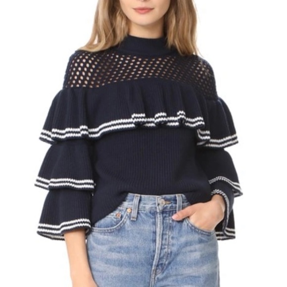 Self-Portrait STRIPED FRILL SWEATER
NAVY Wool Jumper Medium. - Picture 12 of 16